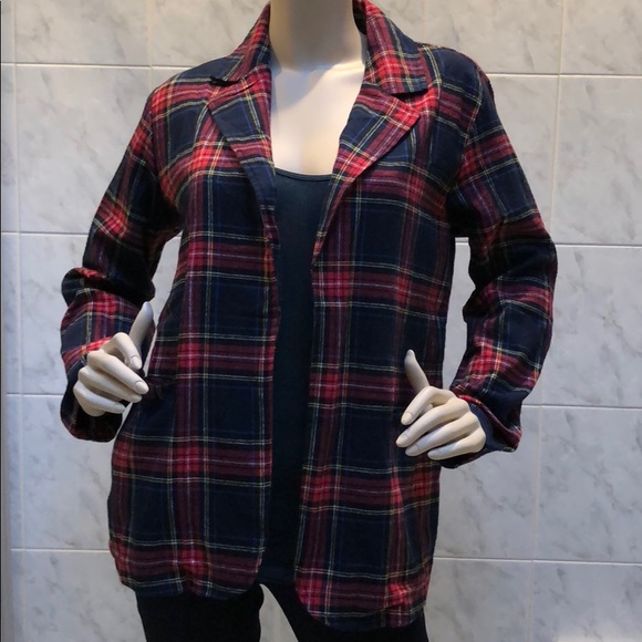 Last size S! FLANNEL NAVY RED CHECKERED BLAZER - Picture 6 of 8